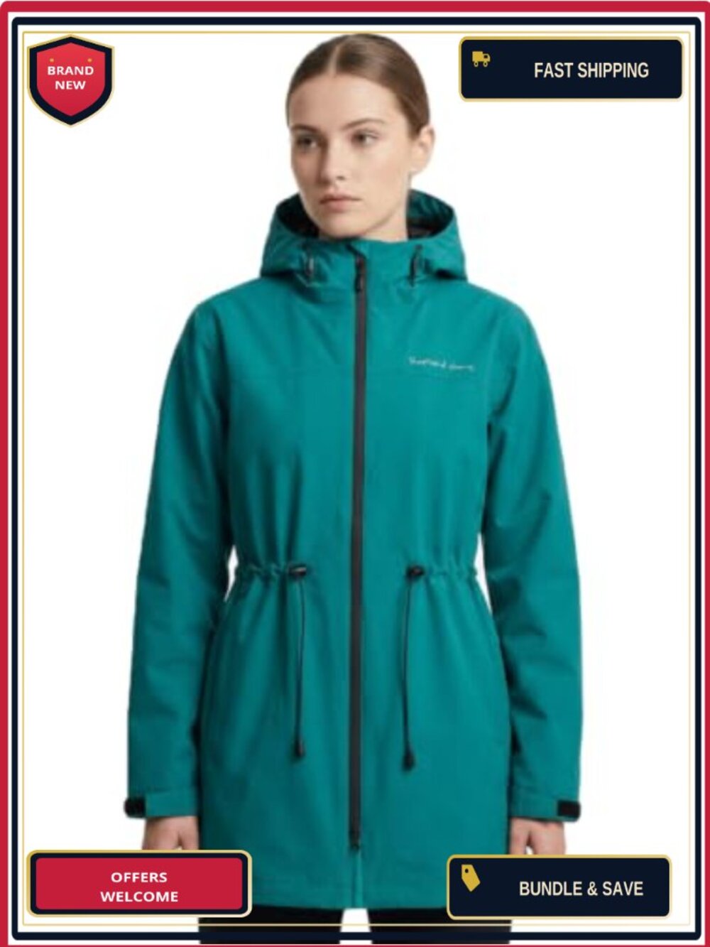 Women's Waterproof Long Rain Jacket with Adjustable Hood